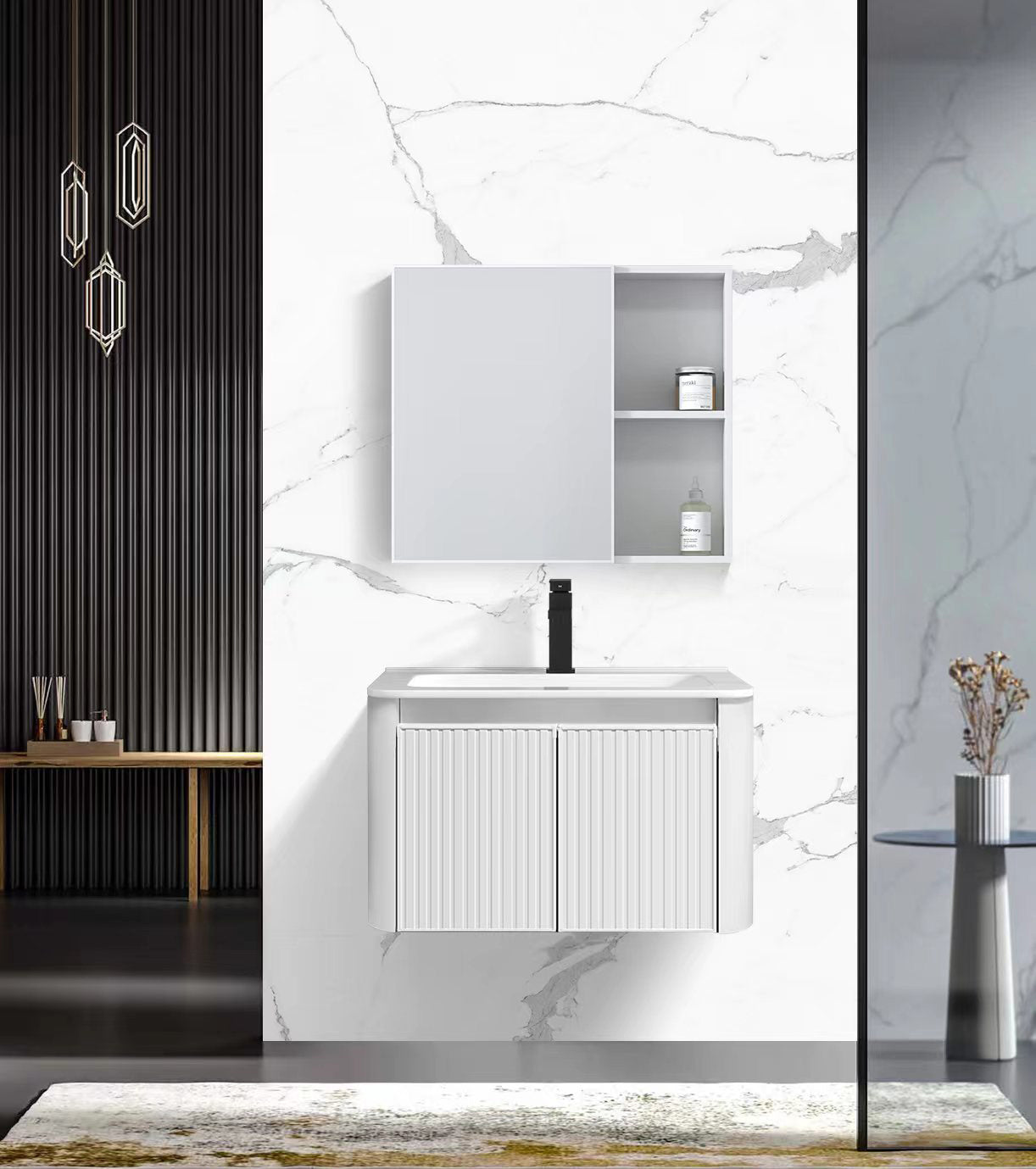 100 Series Nordic design bathroom cabinet multi-layer storage design