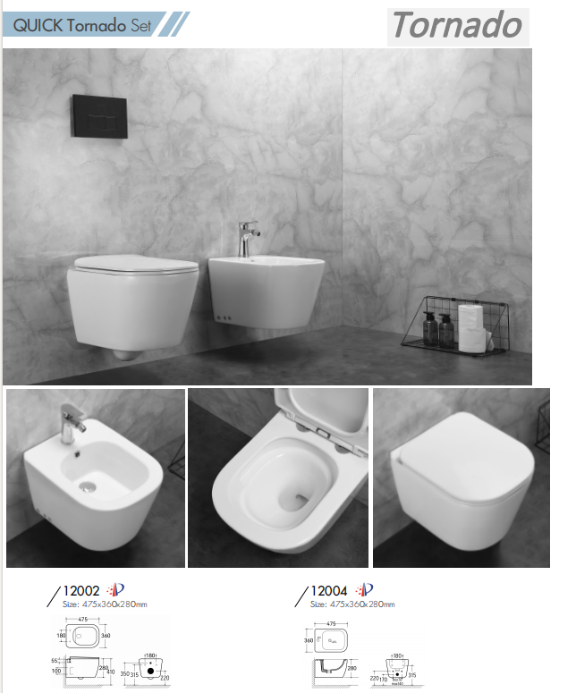 QUICK Tornado Series Modern Wall-Mounted Toilet and Sink Set
