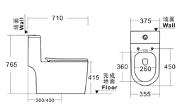 6651 One-piece modern design simple floor-standing ceramic toilet easy to clean