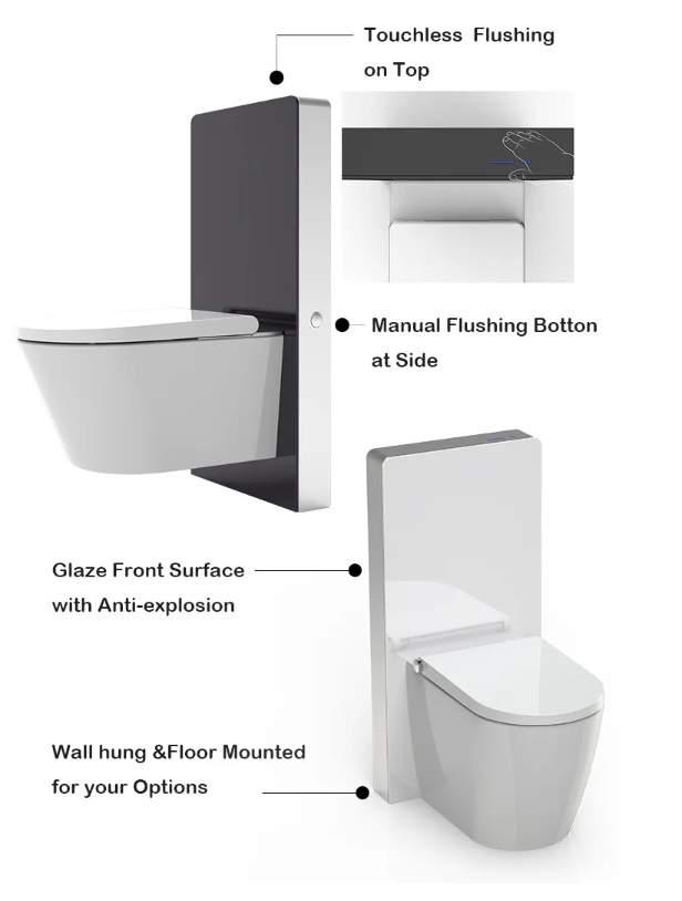 WT001 Latest innovative products ce standard toilet water tank for europe floor standing sensor capacitive cabinet glass cistern