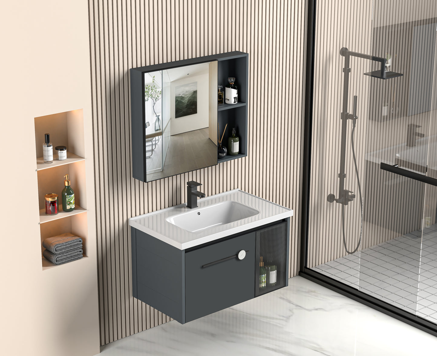 Q3 Nordic design bathroom cabinet multi-layer storage design