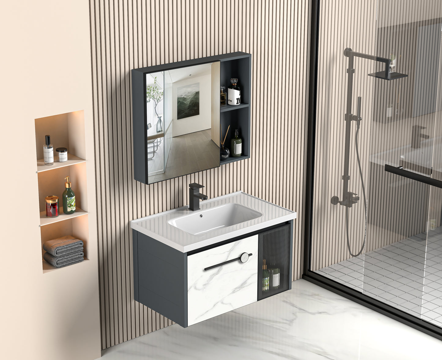 Q3 Nordic design bathroom cabinet multi-layer storage design