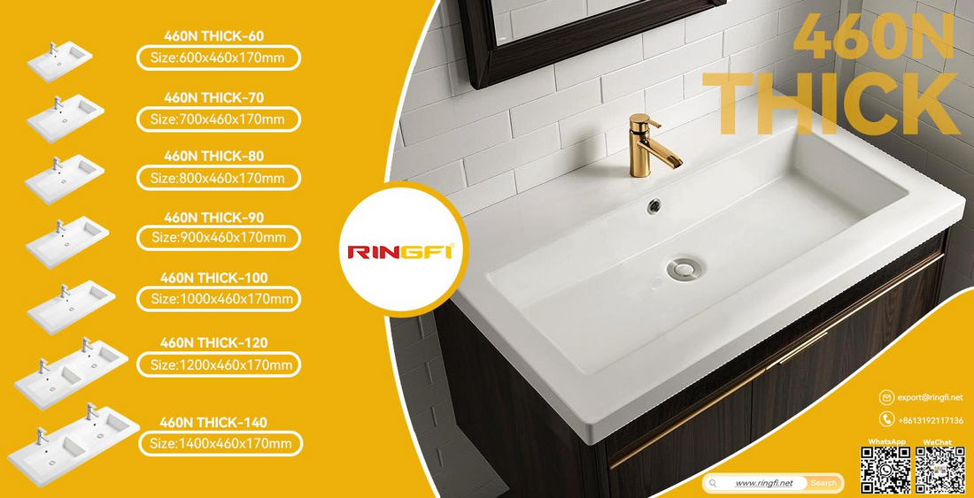 Meet the RINGFI 460N THICK Series: Bold-Edge Ceramic Wash Basins in 7 Sizes (600–1400 mm)