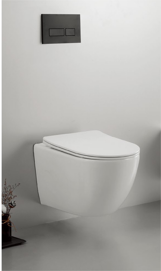 22002 منتج حاصل على براءة اختراع مرحاض معلق على الحائط بدون إطار، متدفق