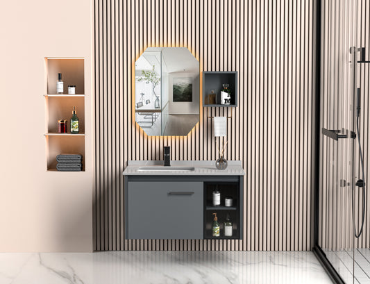 Mueble de baño de diseño nórdico serie 383, diseño de almacenamiento multicapa