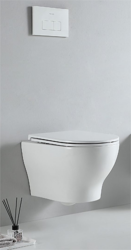 62002 منتج حاصل على براءة اختراع مرحاض معلق على الحائط بدون إطار، متدفق