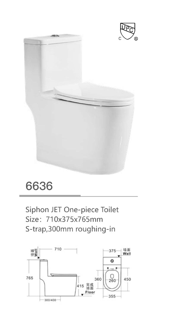One-piece Toilet series UPC Siphon JET S-trap