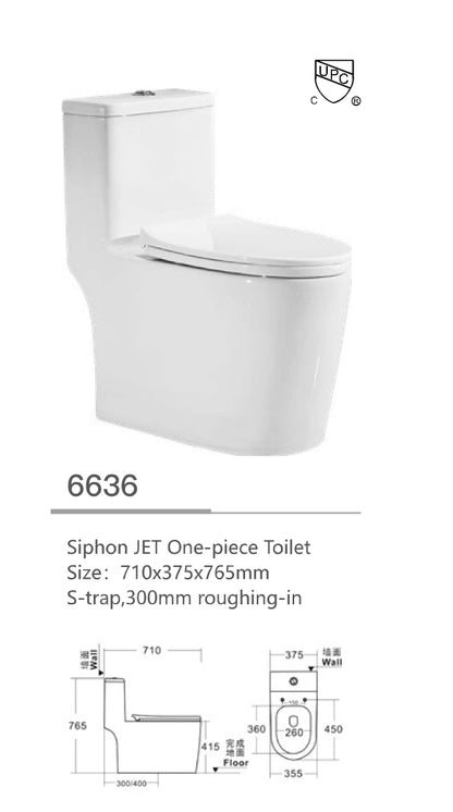 One-piece Toilet series UPC Siphon JET S-trap