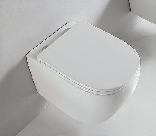 90002 منتج حاصل على براءة اختراع مرحاض معلق على الحائط بدون إطار، متدفق