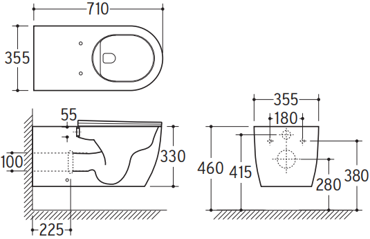 20011 Long Aidy Dimensioni del prodotto adatte a tutti i disabili WC sospeso per cure speciali
