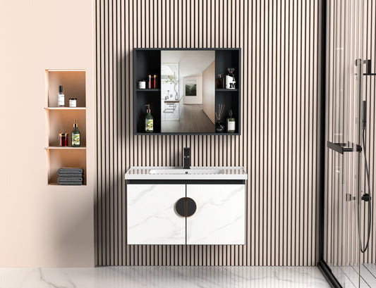 Mueble de baño de diseño nórdico A52, diseño de almacenamiento multicapa