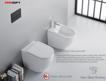 Inodoro ultrasilencioso de 360 ​​grados, placa de cubierta inteligente con reducción de ruido, nuevo diseño de función, Tornado de cerámica silencioso