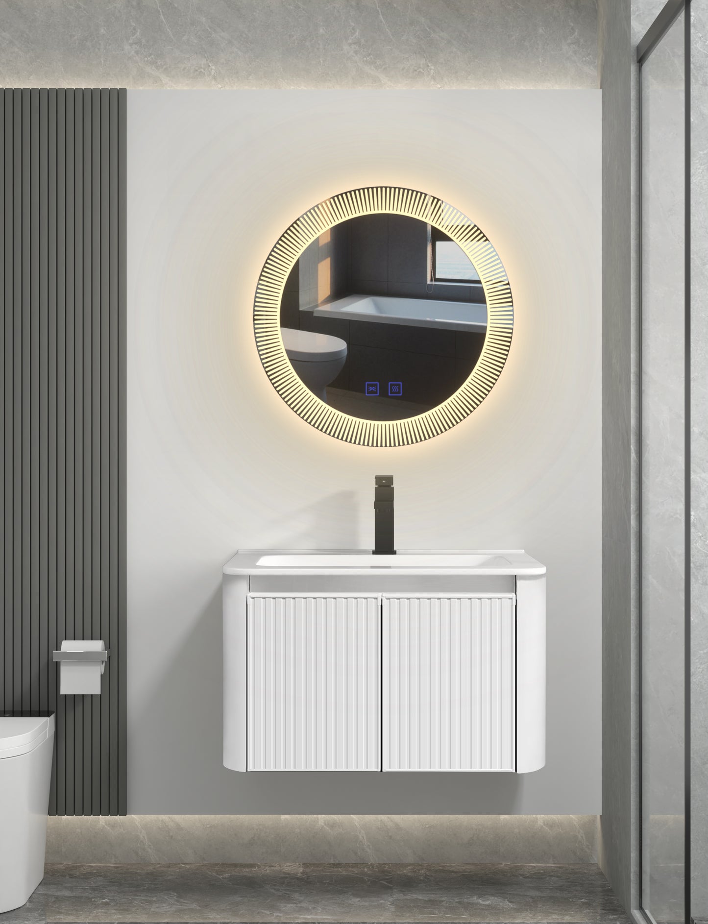 Lavabo de aleación de aluminio gris claro de lujo, juego de espejo para tocador, mueble de baño minimalista de aluminio para habitación