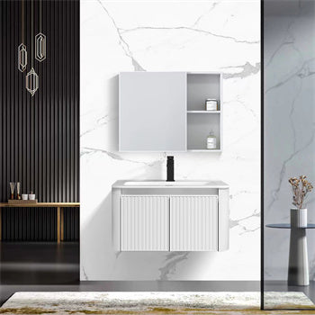 High-grade light luxury white woven opalescent bathroom mirror set luxury minimalist aluminum room bathroom cabinet