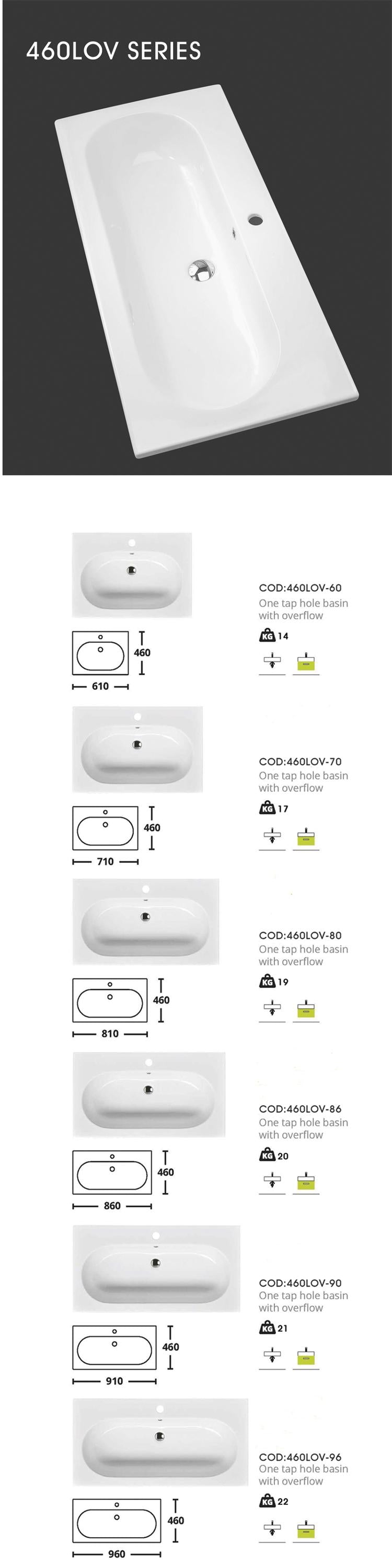 460LOV Serie Chaozhou chaoan lavabo lavabo sanitario tocador de baño con fregadero de cerámica lavabo de mano de borde fino de cerámica